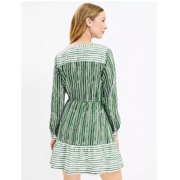 LOFT Striped Tab Sleeve Button Flounce Dress - Picture 4 of 11